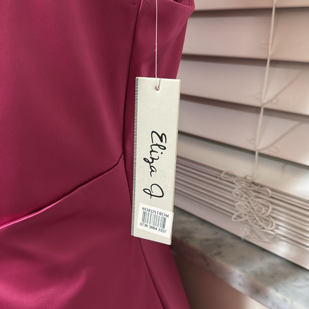 Eliza J NWT Beaded Hot Pink One Shoulder Satin Cocktail Dress size 8 sequined - Picture 6 of 9